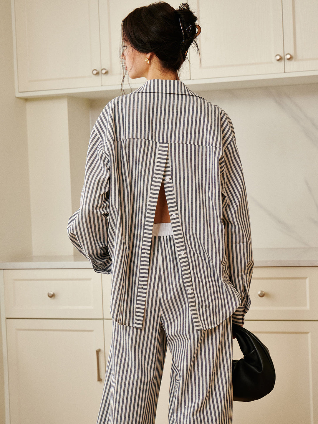 Baumwoll- & Leinen-Nadelstreifen-Loose-Shirt