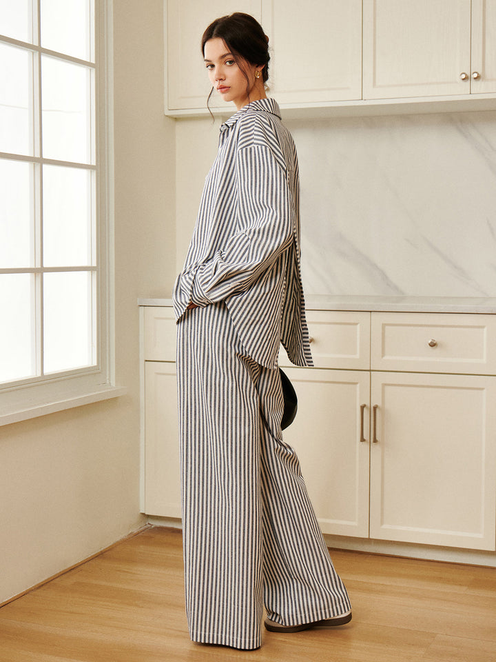 Baumwoll- & Leinen-Nadelstreifen-Loose-Shirt