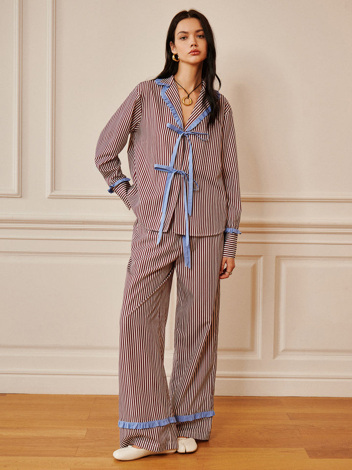 Pinstripe Rüschenhemd mit Bindung vorne
