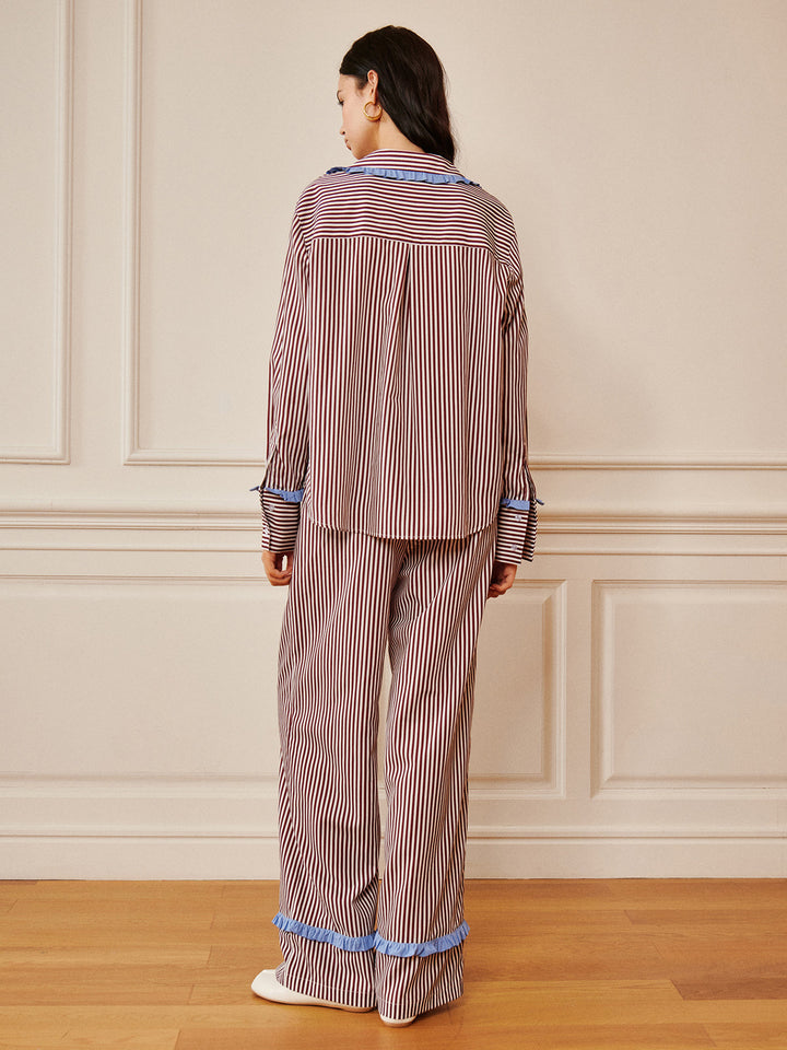 Pinstripe Rüschenhemd mit Bindung vorne