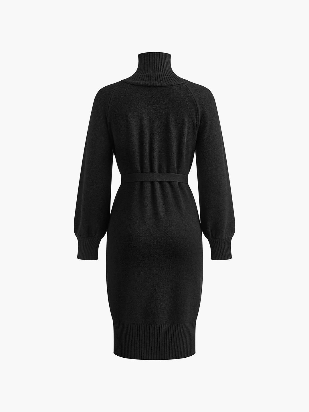 Rollkragenpullover Kleid mit Gürtel und Knöpfen