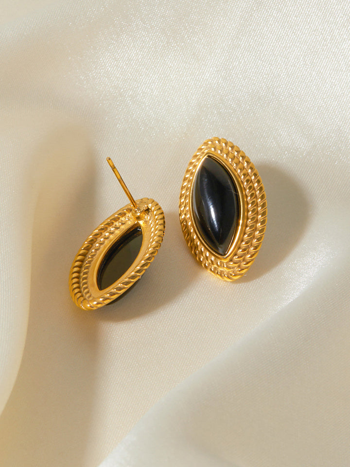 Goldene Scheiben-Ohrringe aus Onyx