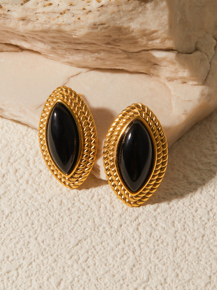 Goldene Scheiben-Ohrringe aus Onyx