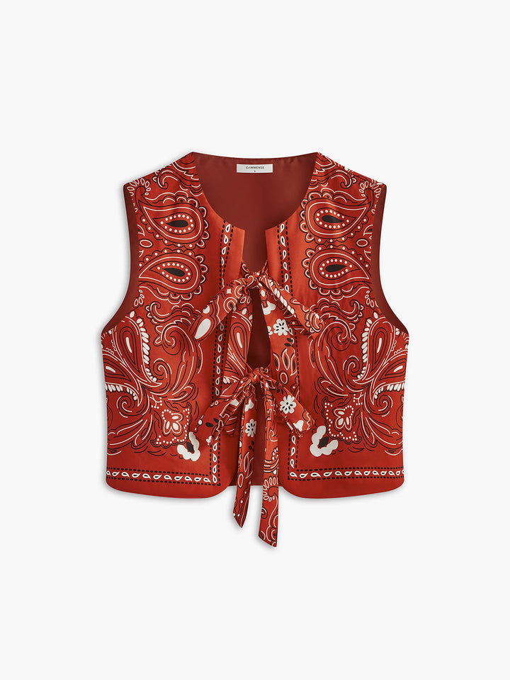 Paisley Print Weste mit Bindedetail