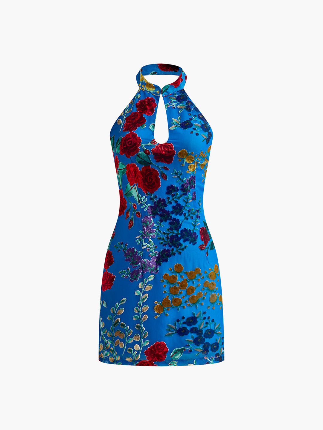 Samt Jacquard Kleid mit Rückenausschnitt und Neckholder