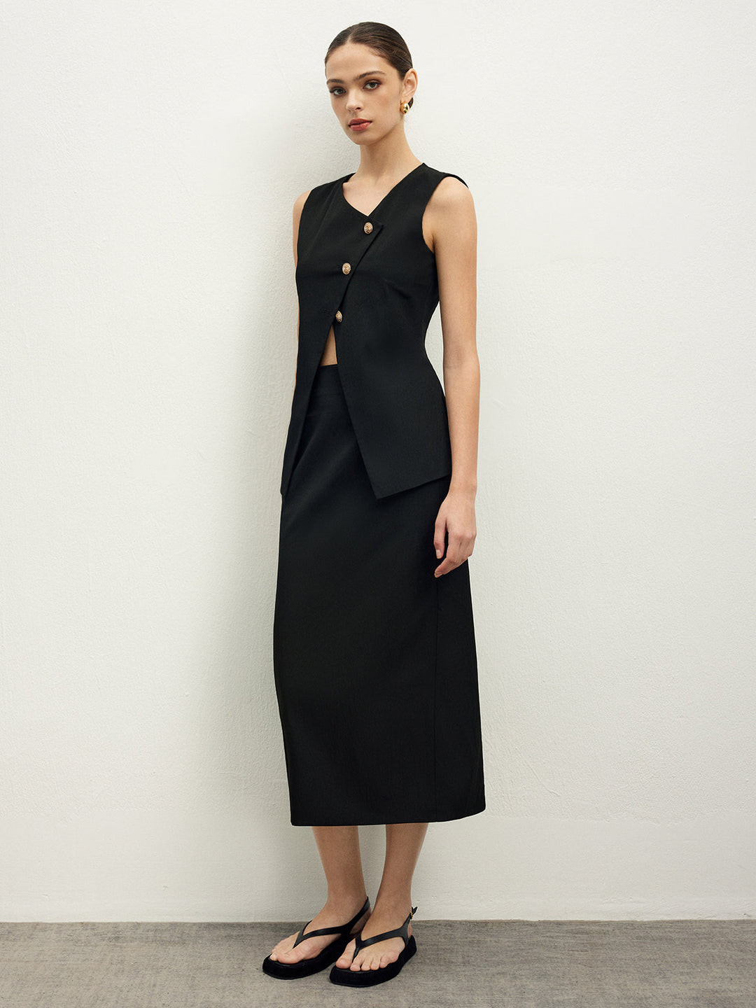 Asymmetrische Knopfleiste Top A-Linien-Rock-Set