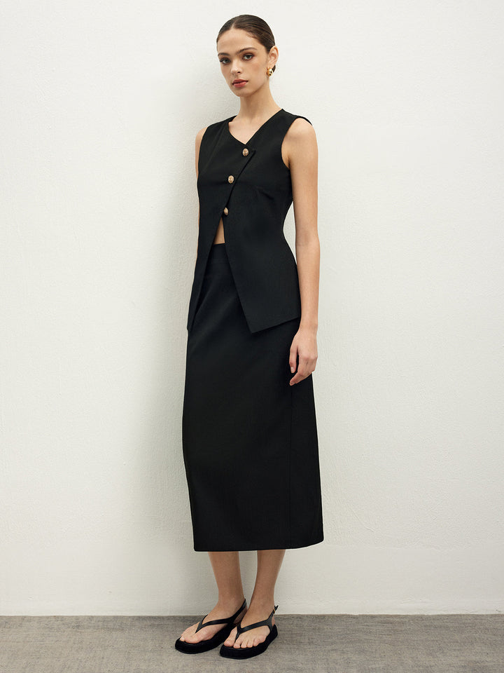 Asymmetrische Knopfleiste Top A-Linien-Rock-Set