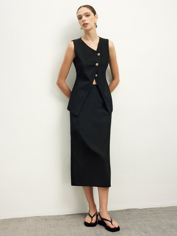 Asymmetrische Knopfleiste Top A-Linien-Rock-Set