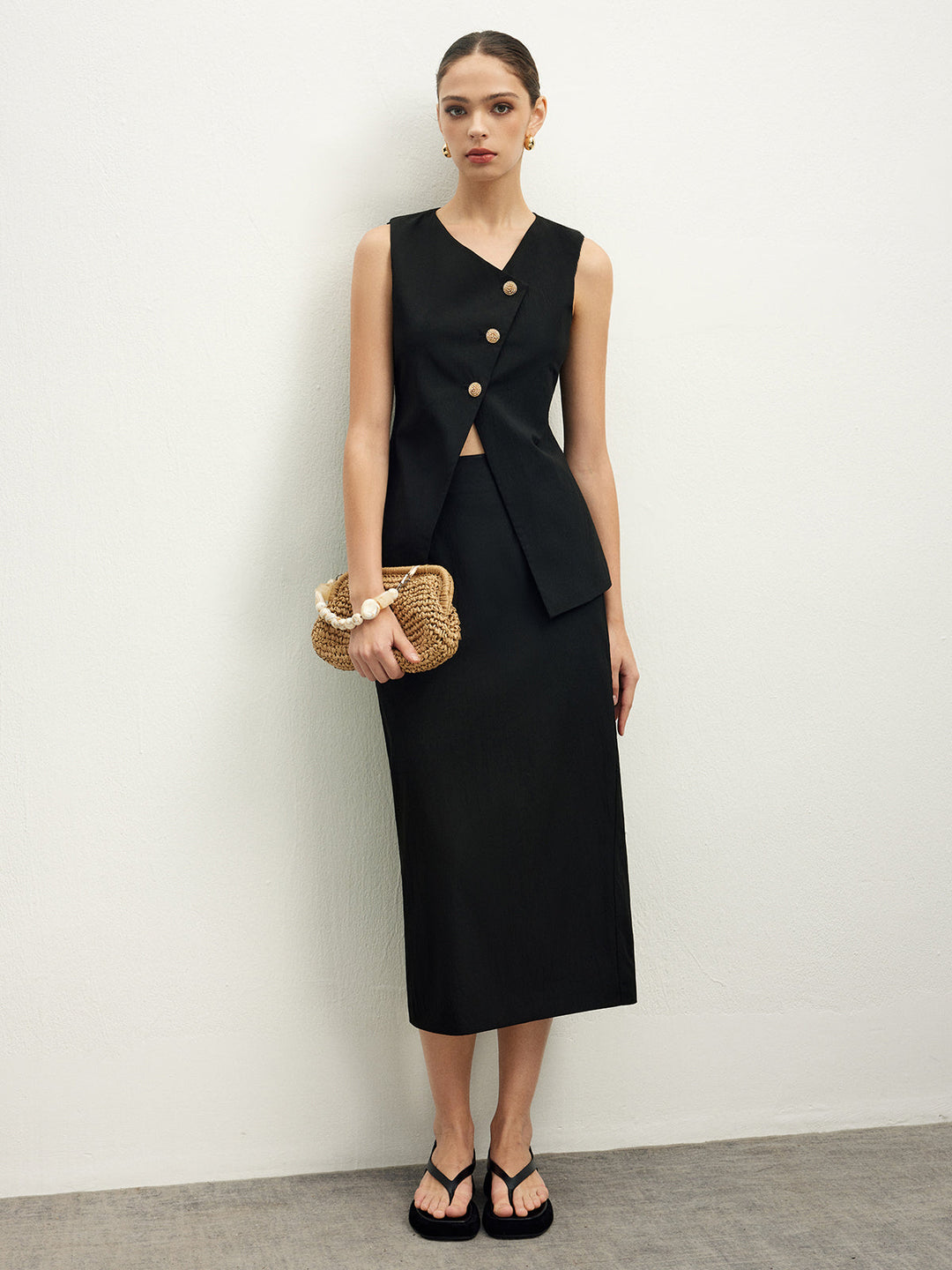 Asymmetrische Knopfleiste Top A-Linien-Rock-Set
