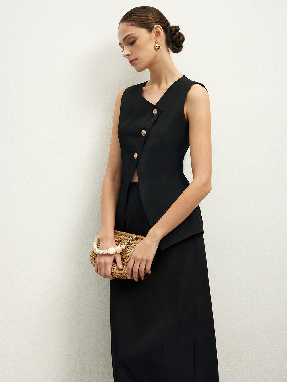 Asymmetrische Knopfleiste Top A-Linien-Rock-Set