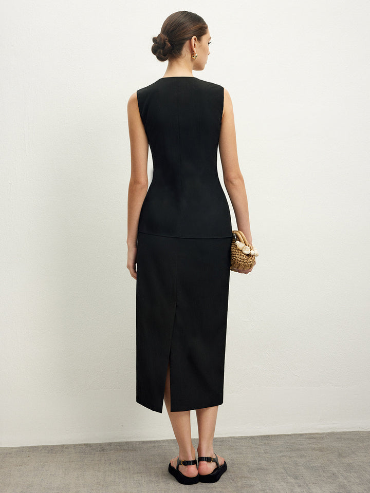 Asymmetrische Knopfleiste Top A-Linien-Rock-Set