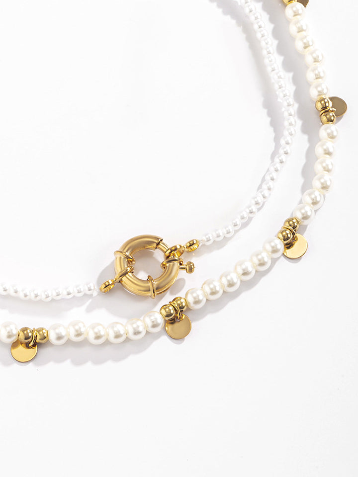 2 Stück Perlenbesetztes goldenes Reifenhalsband