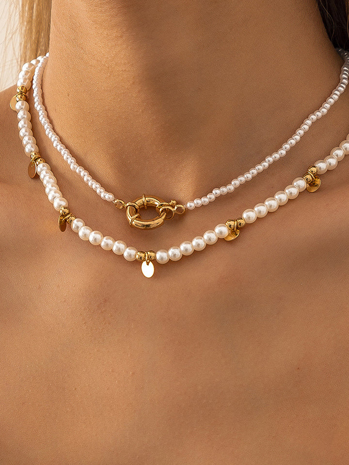 2 Stück Perlenbesetztes goldenes Reifenhalsband