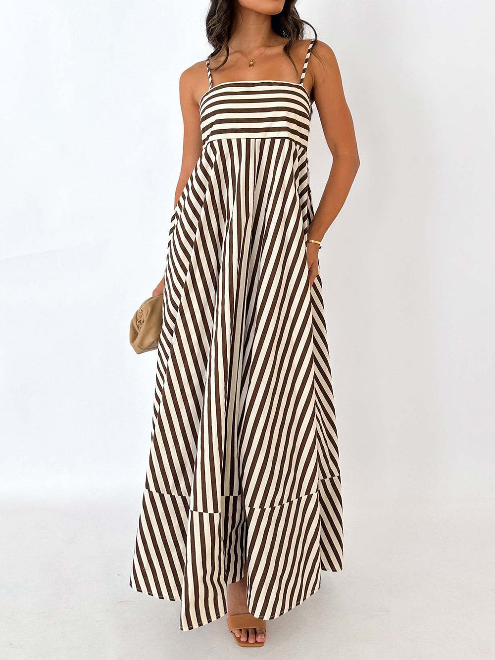 Gestreifte Falten-Cami-Maxikleid