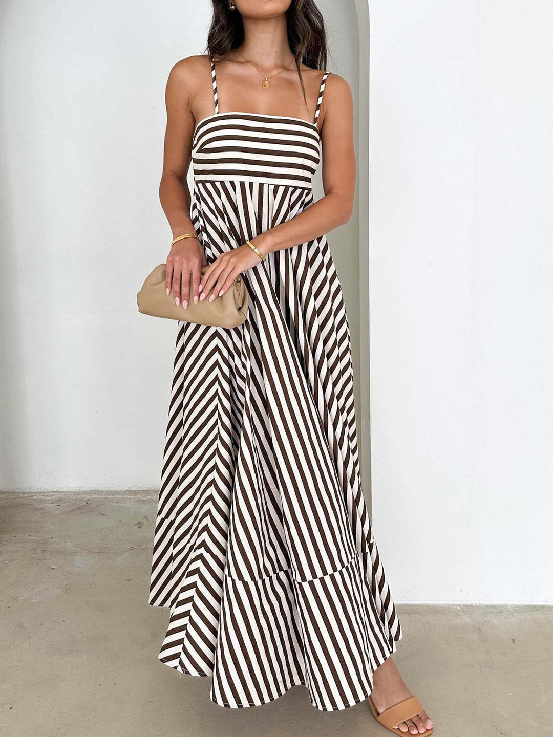 Gestreifte Falten-Cami-Maxikleid