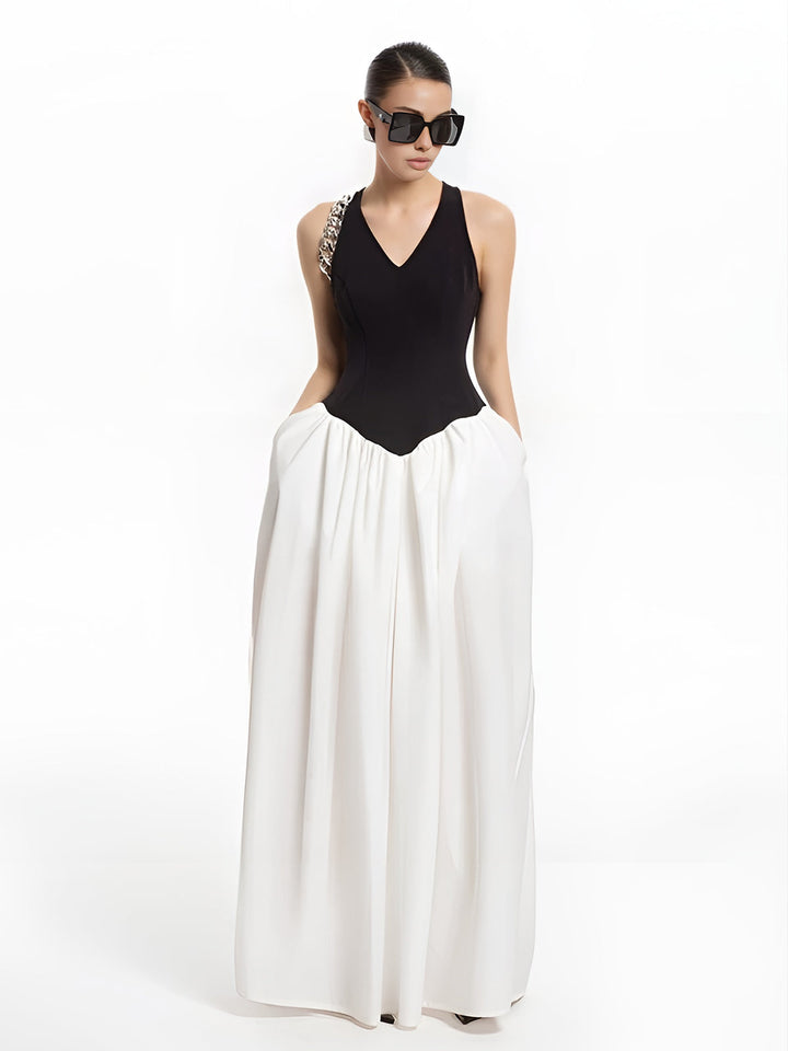 Halbtransparente Patchwork-Kleid mit Taschen