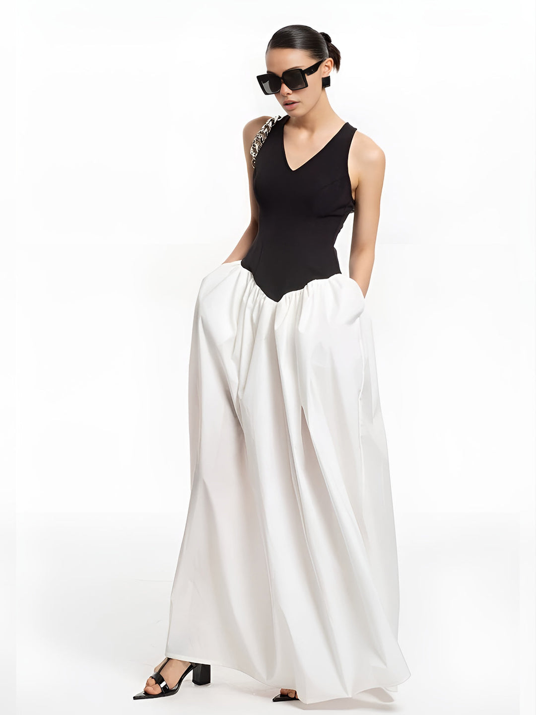 Halbtransparente Patchwork-Kleid mit Taschen