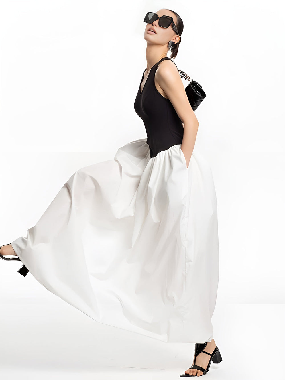 Halbtransparente Patchwork-Kleid mit Taschen