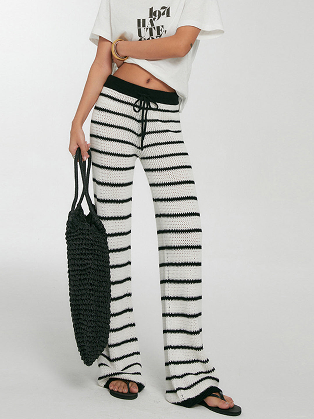 Gestreifte Strickhose mit Kordelzug