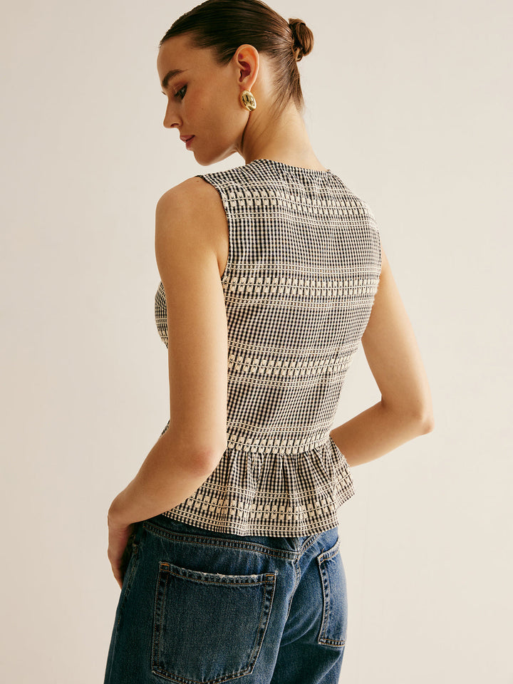 Plaid Krawattenfront Rüschen-Tanktop