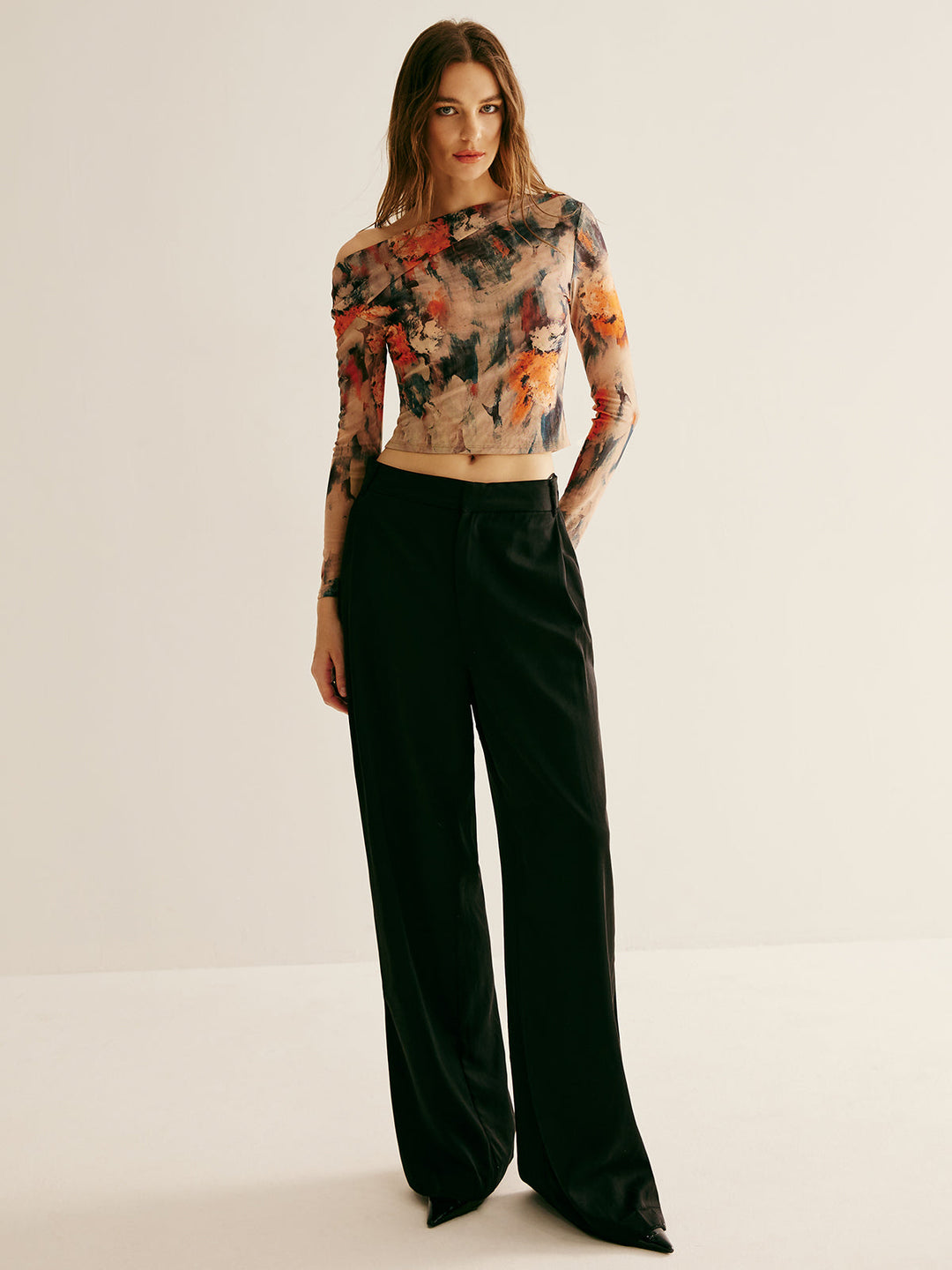 Retro Asymmetrischer Kragen Crop-T-Shirt