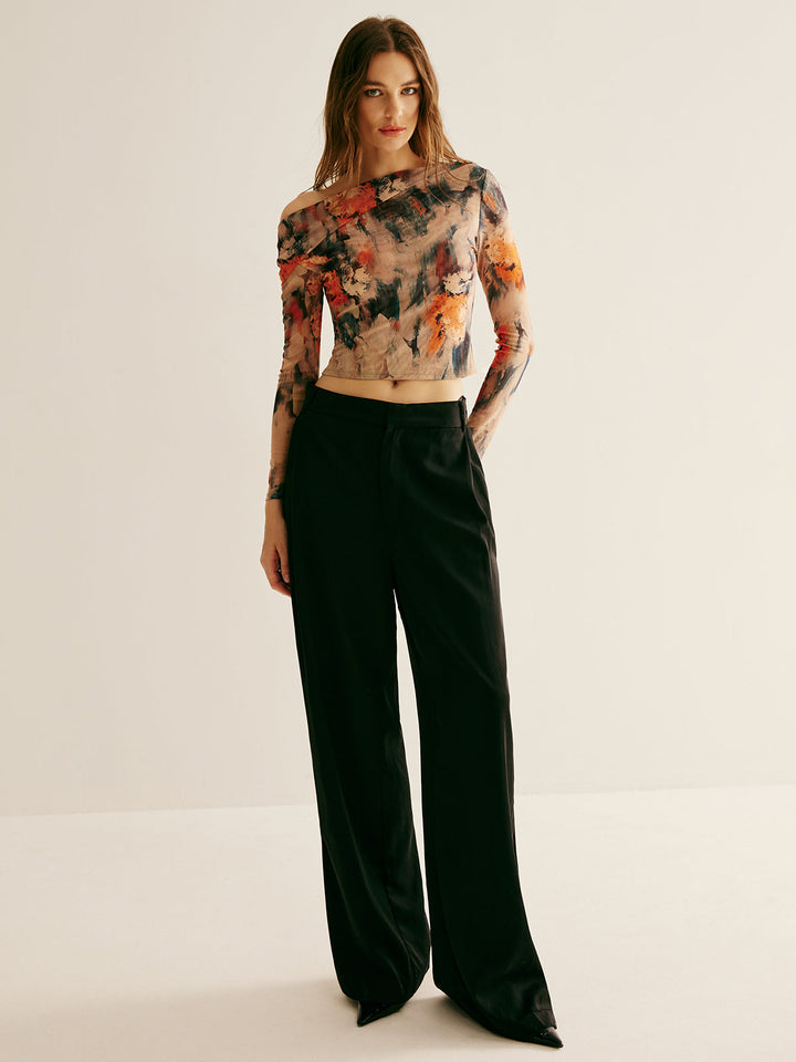Retro Asymmetrischer Kragen Crop-T-Shirt
