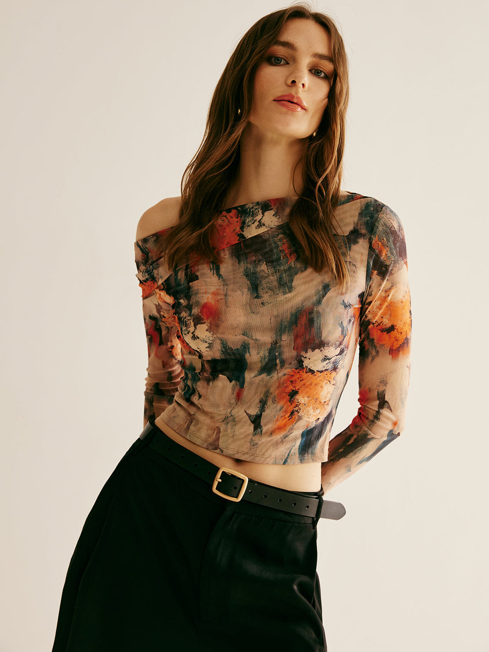 Retro Asymmetrischer Kragen Crop-T-Shirt