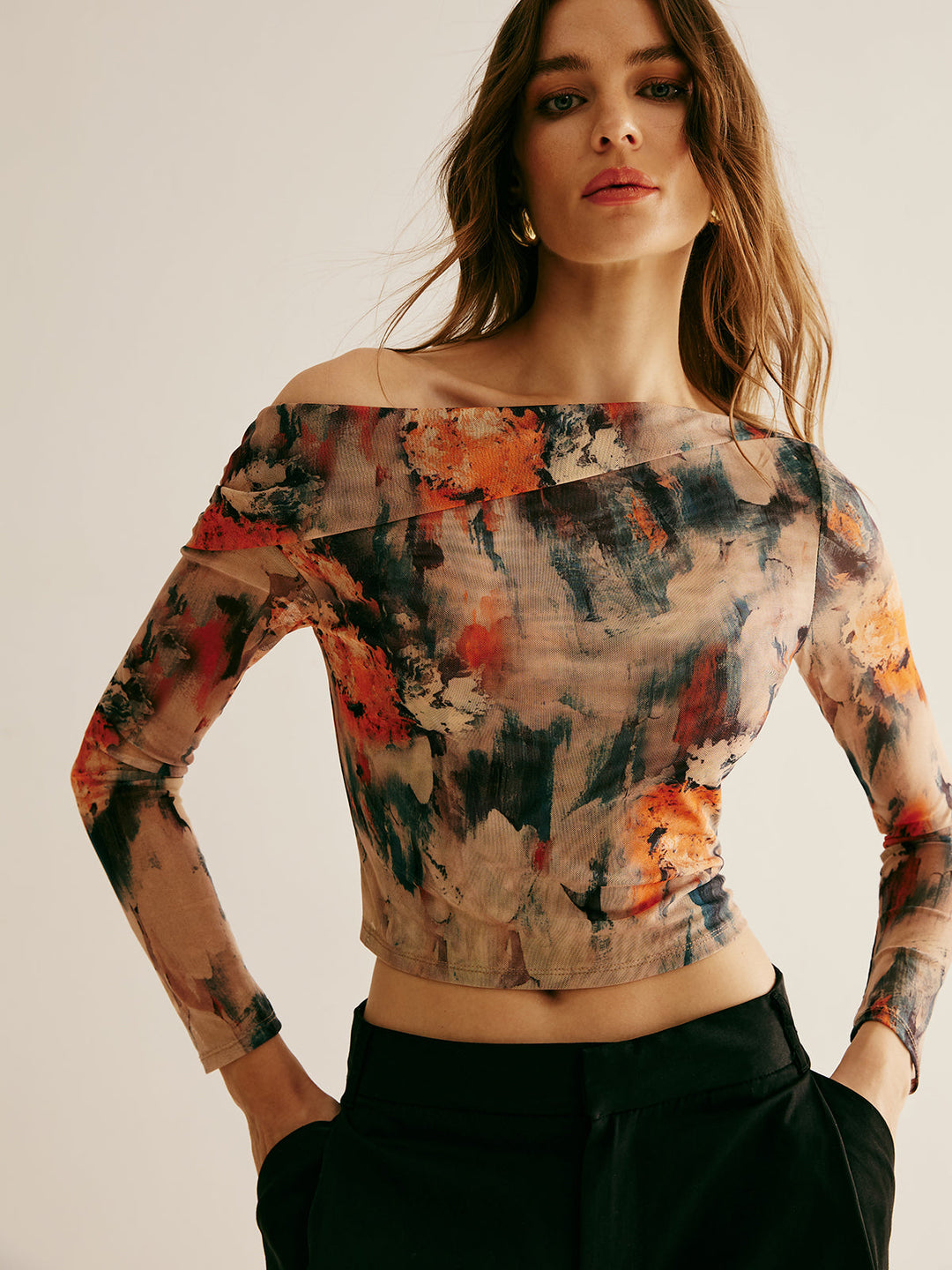 Retro Asymmetrischer Kragen Crop-T-Shirt