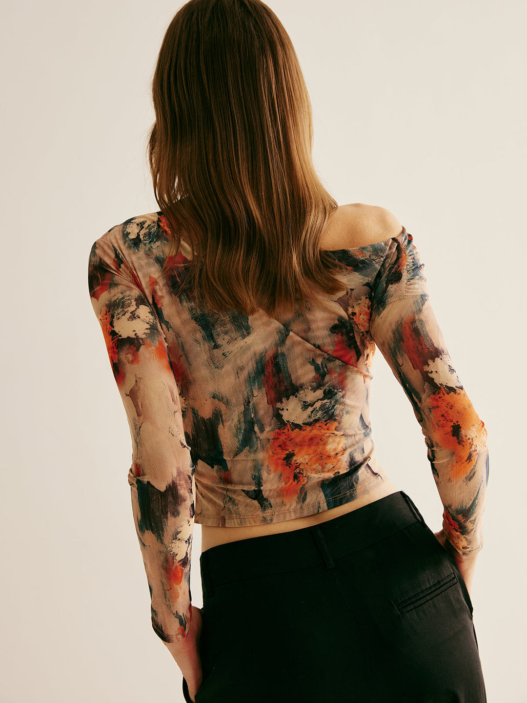 Retro Asymmetrischer Kragen Crop-T-Shirt