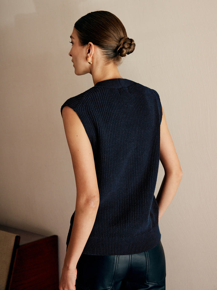Gekämmte Baumwollmischung Gerippter Pullover-Weste