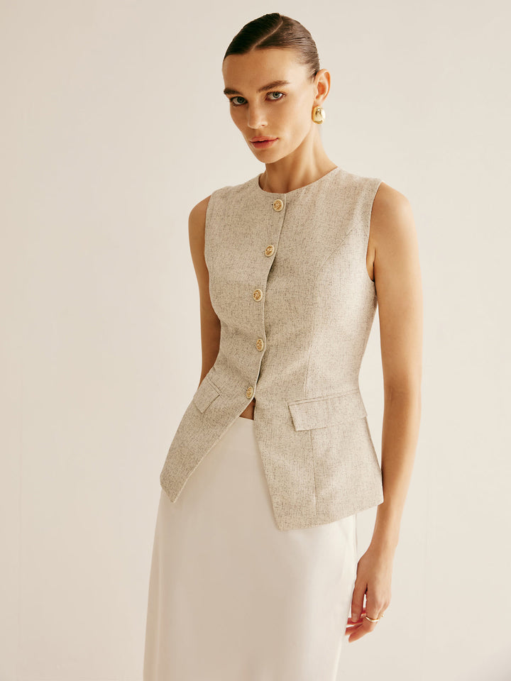Elegante Weste mit durchbrochenen Hosenträgern und geteiltem Saum