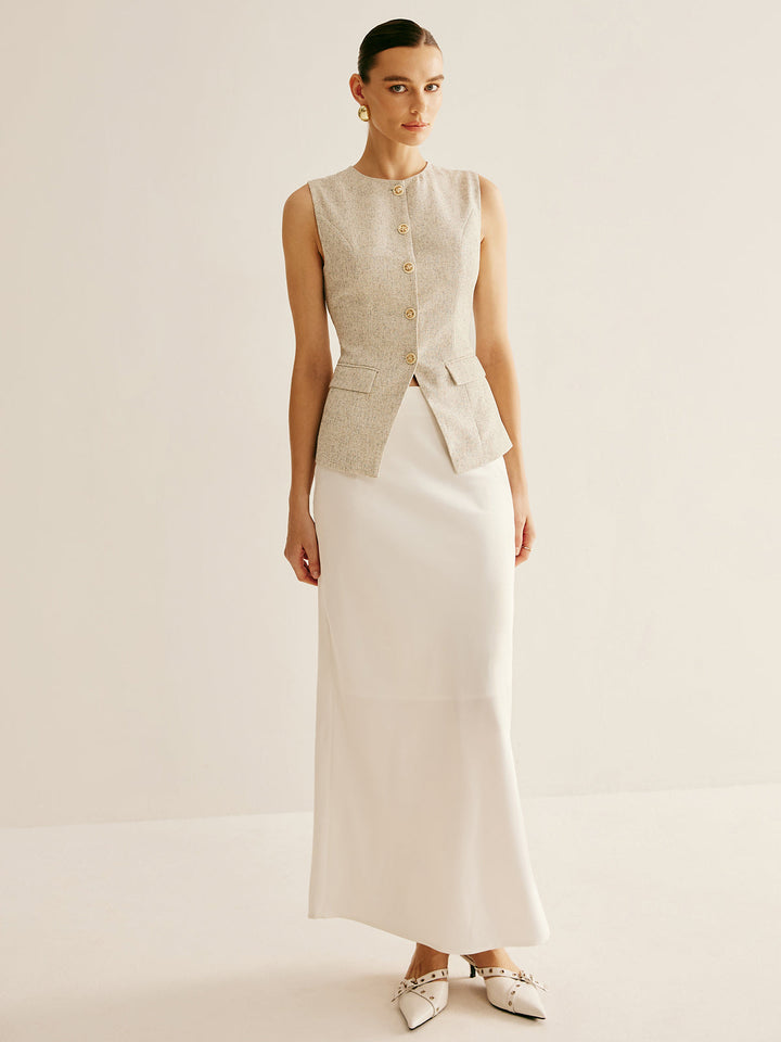 Elegante Weste mit durchbrochenen Hosenträgern und geteiltem Saum