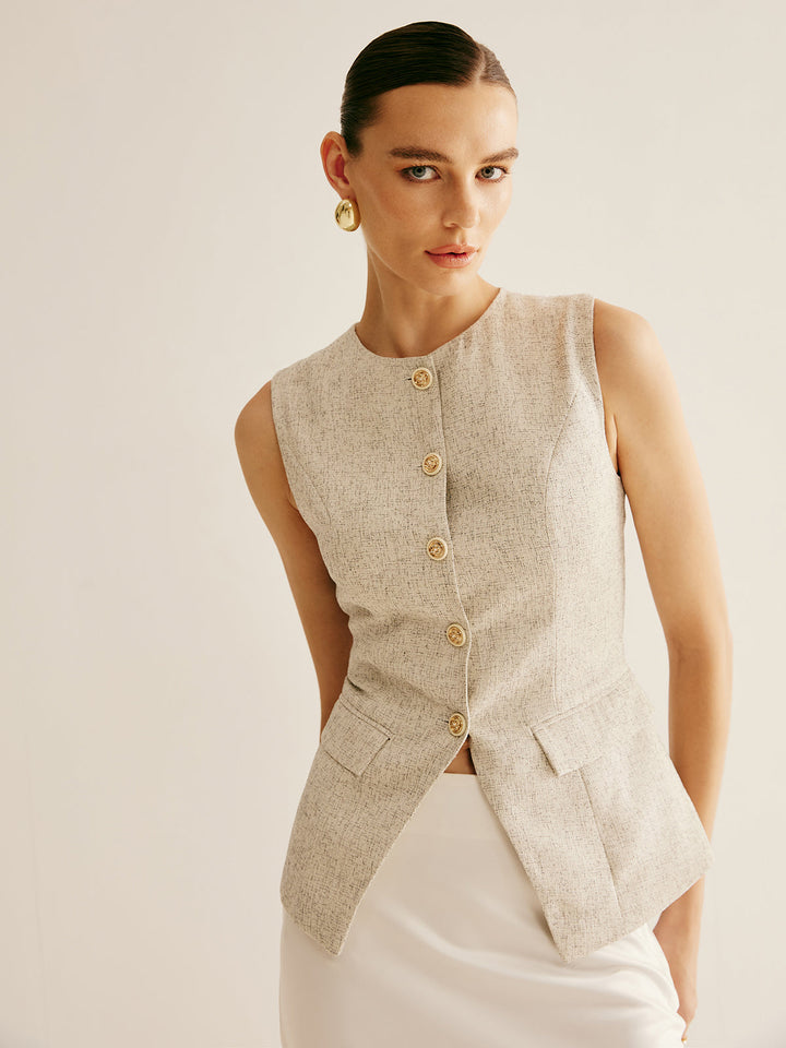 Elegante Weste mit durchbrochenen Hosenträgern und geteiltem Saum