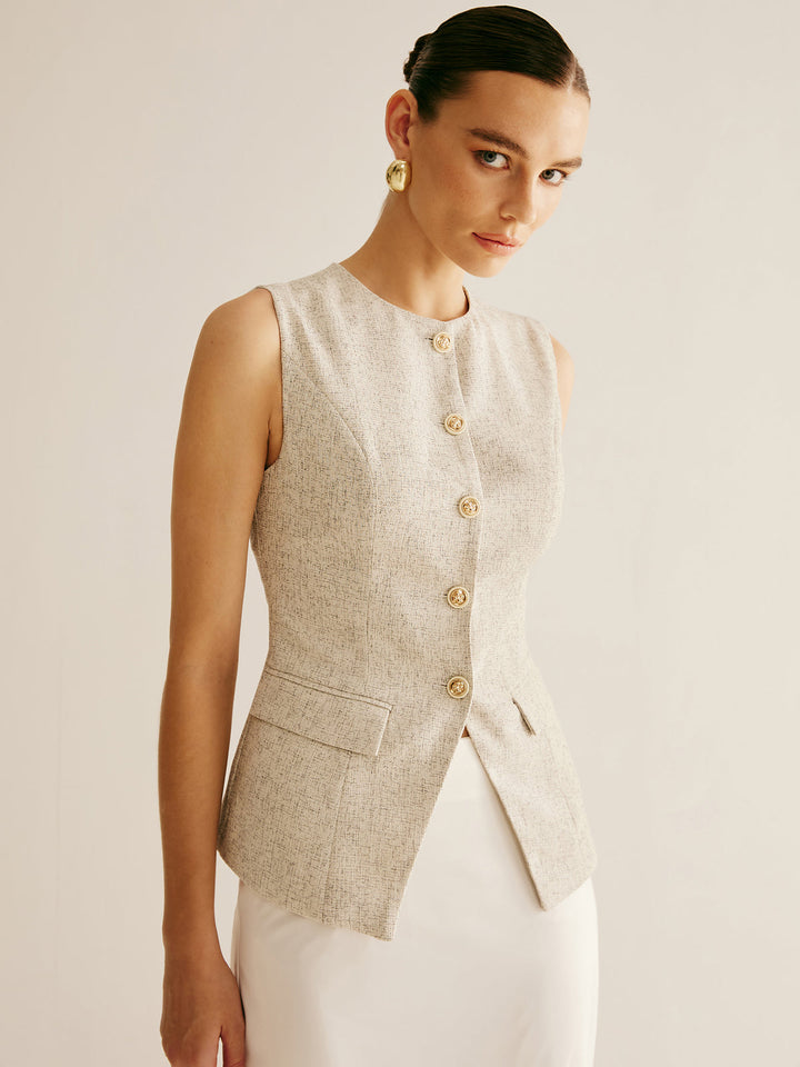 Elegante Weste mit durchbrochenen Hosenträgern und geteiltem Saum