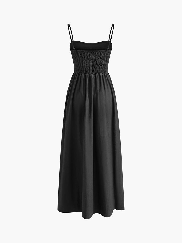Bavellose Lang Kleid Mit Taschen Und Ausschnitt