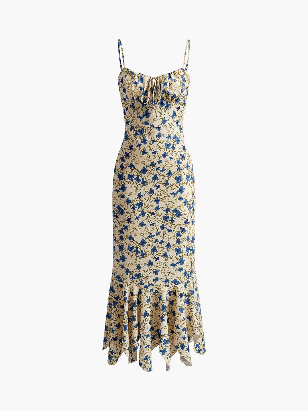 Blumenkleid mit Knoten und unregelmäßigem Saum