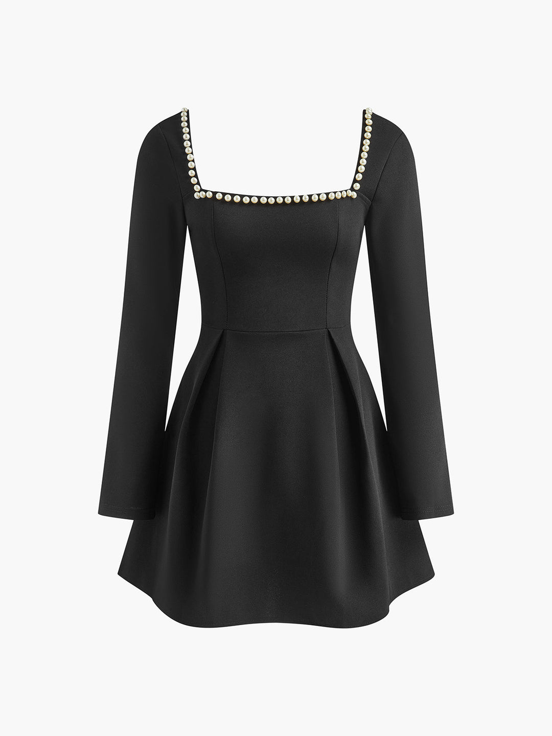 Kleid mit quadratischem Kragen und Perlendekor aus Plissee