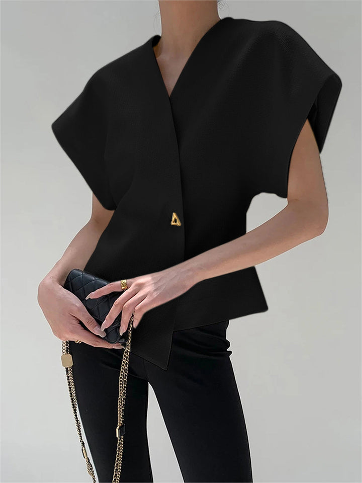 Modische V-Ausschnitt-Bluse mit Knopfleiste