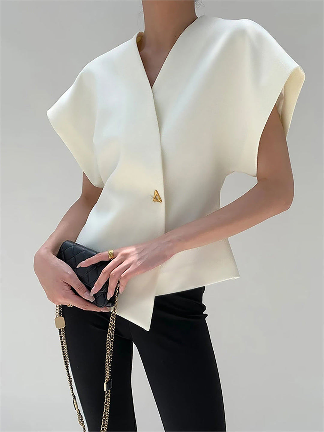 Modische V-Ausschnitt-Bluse mit Knopfleiste