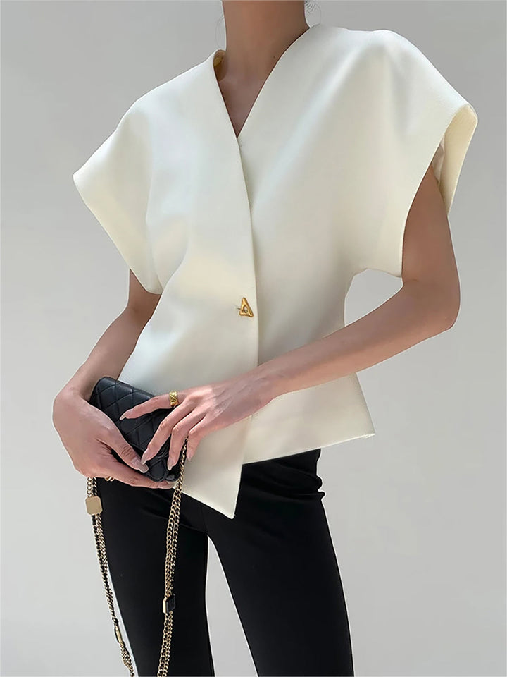 Modische V-Ausschnitt-Bluse mit Knopfleiste