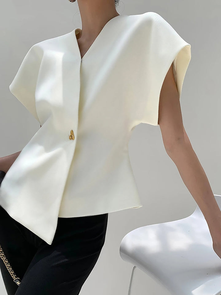 Modische V-Ausschnitt-Bluse mit Knopfleiste
