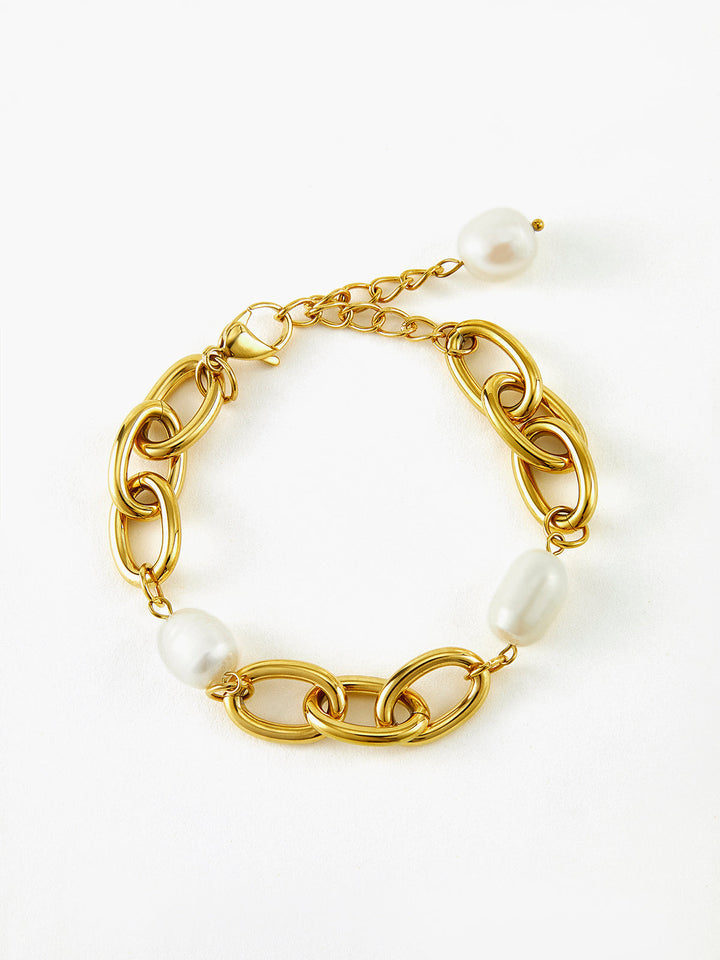 Oval Perle Goldene Kettenarmband
