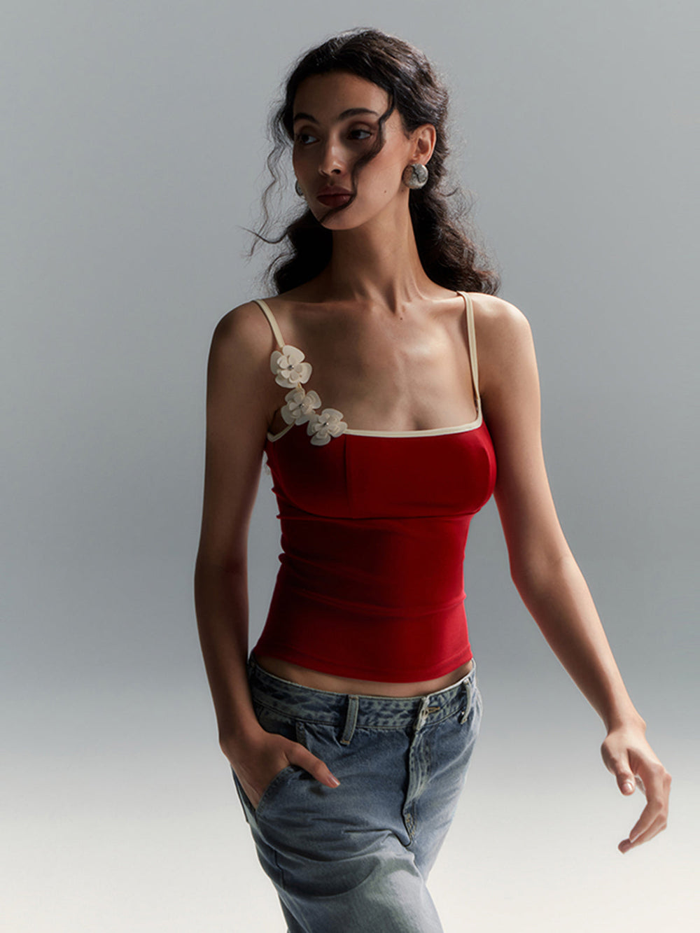 Floral Kontrastbesatz Bodycon Cami Top