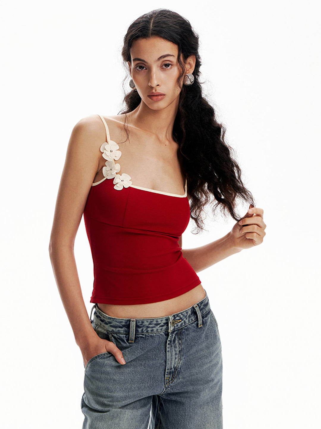 Floral Kontrastbesatz Bodycon Cami Top