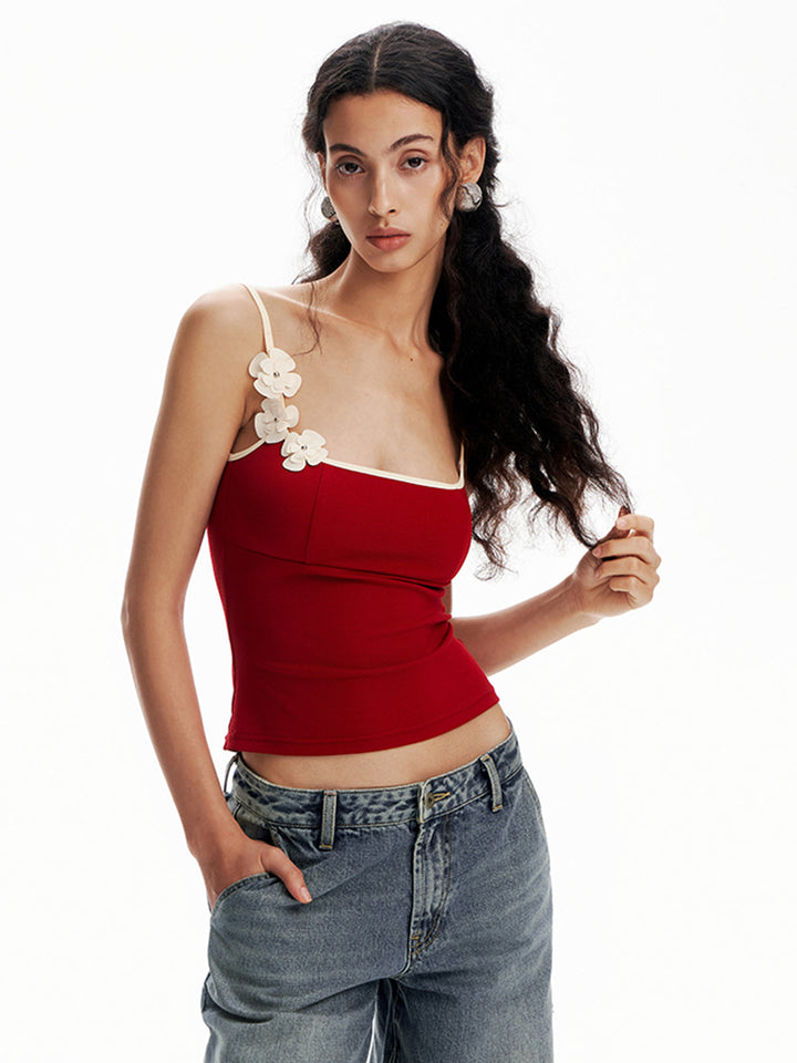 Floral Kontrastbesatz Bodycon Cami Top