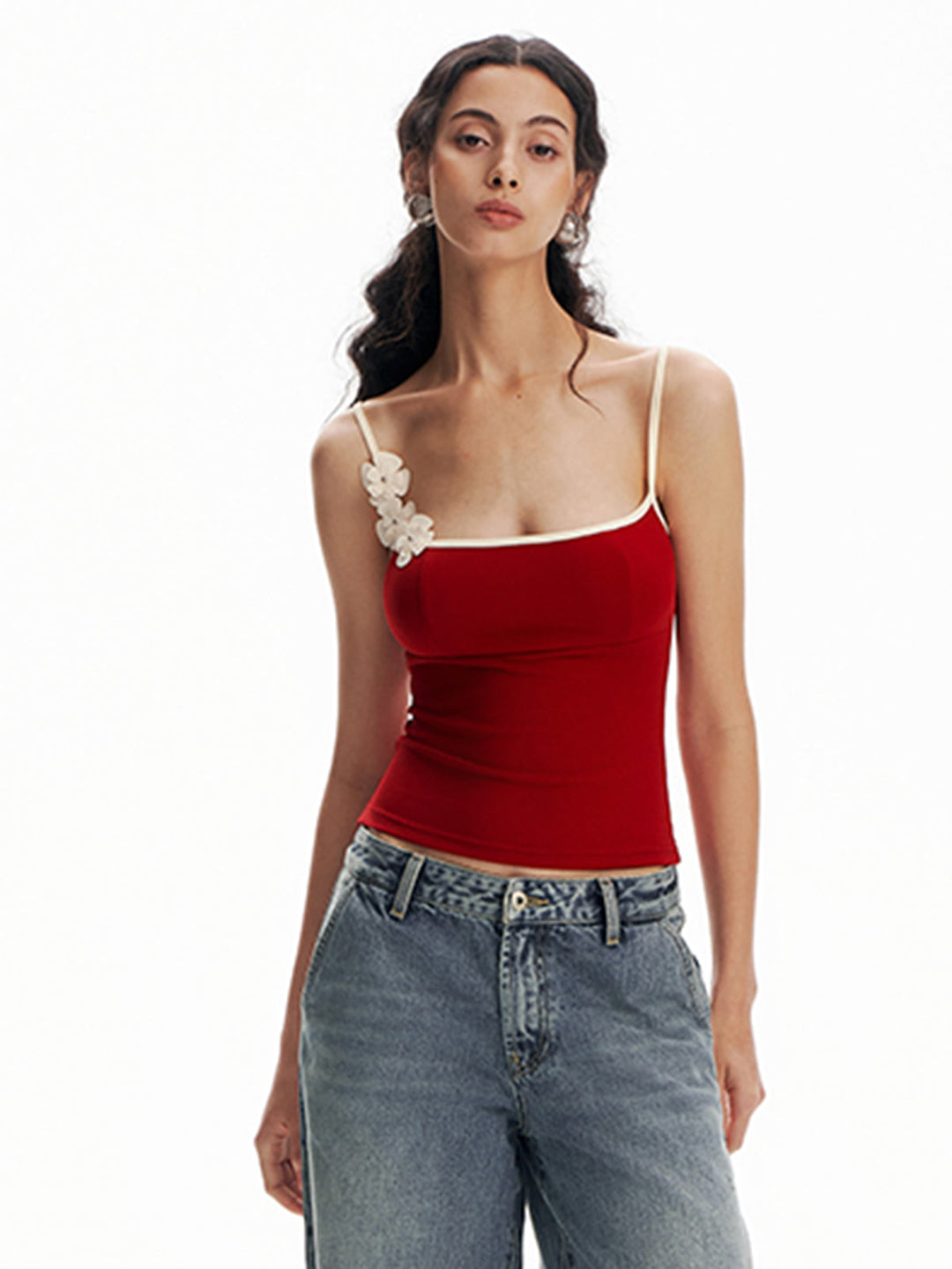 Floral Kontrastbesatz Bodycon Cami Top