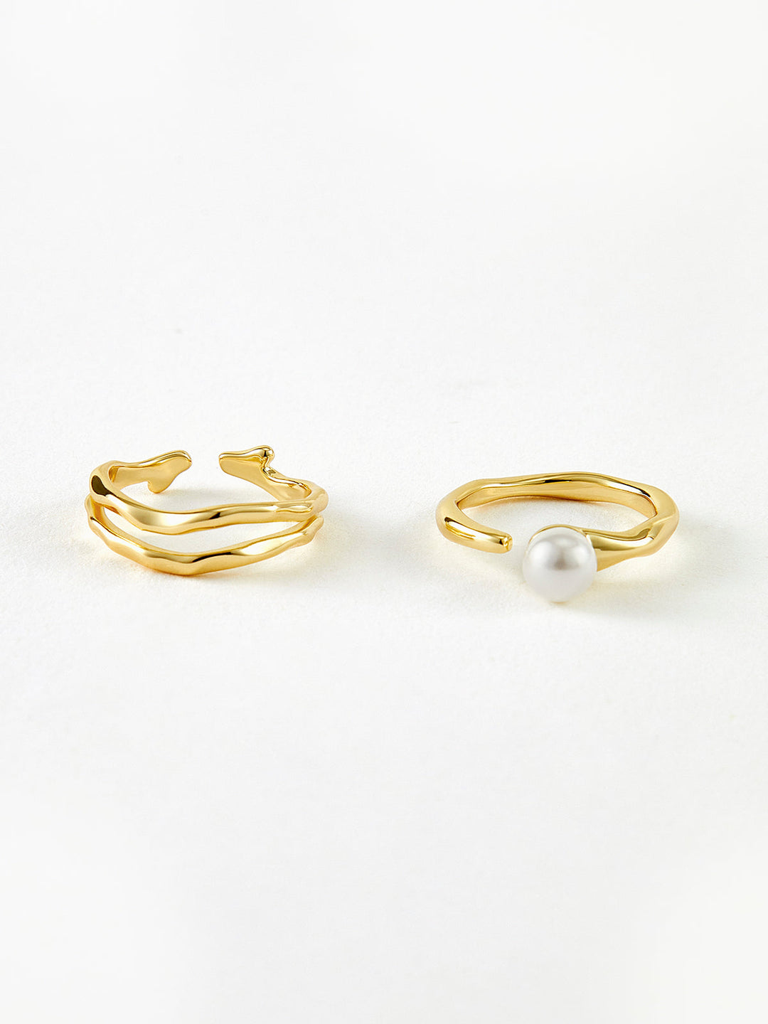 2 Stück Goldene Welle Perlen Offener Ring