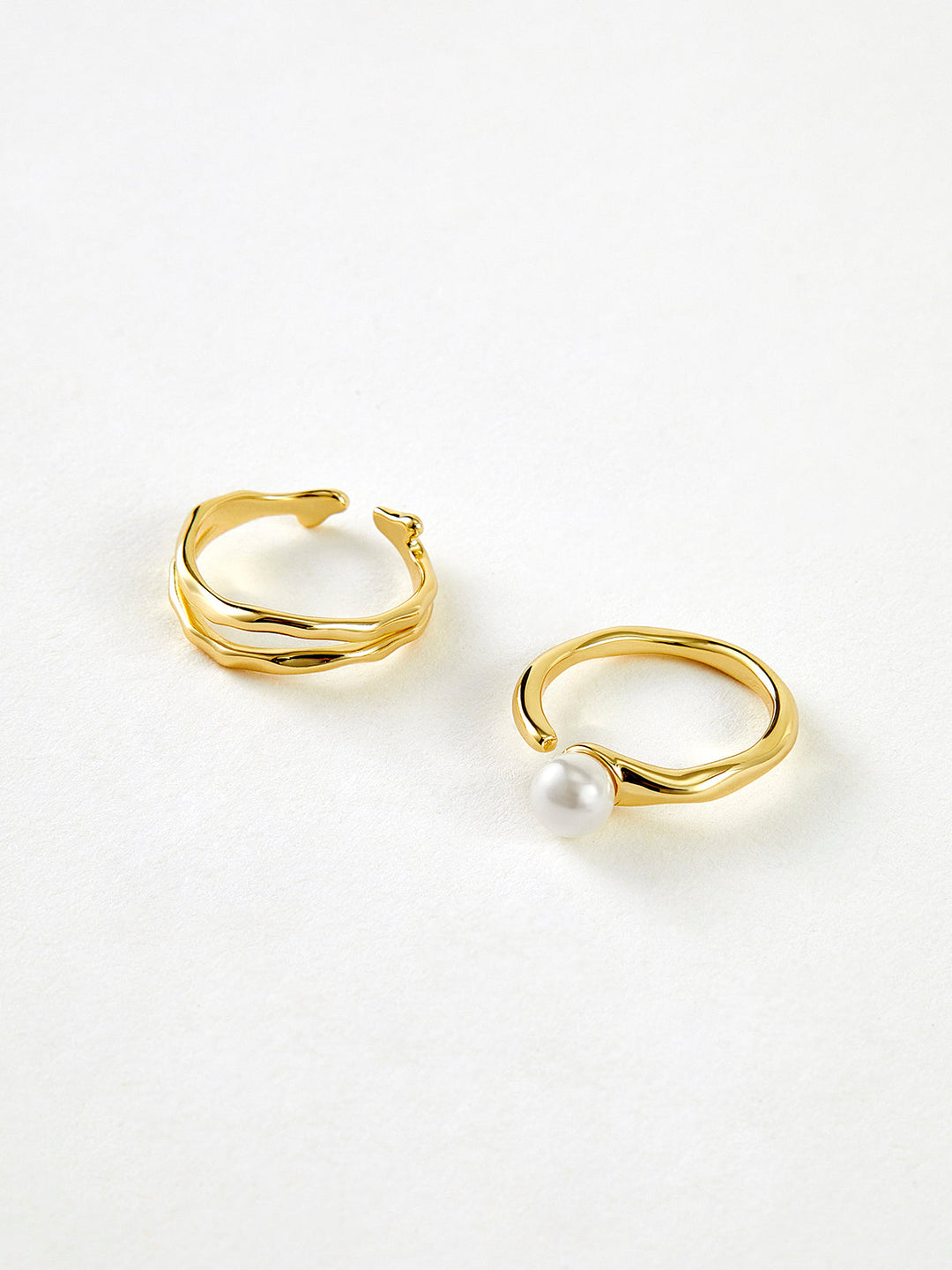 2 Stück Goldene Welle Perlen Offener Ring