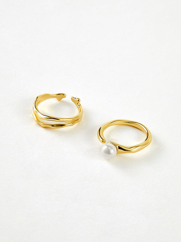 2 Stück Goldene Welle Perlen Offener Ring