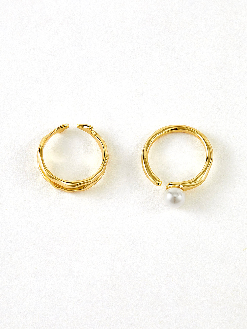 2 Stück Goldene Welle Perlen Offener Ring